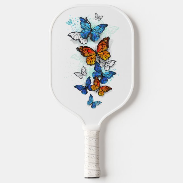 Flying Butterflies Morpho and Monarch Pickleball Paddle (Front)