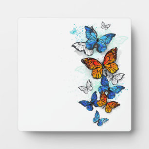 Flying Butterflies Morpho and Monarch Plaque
