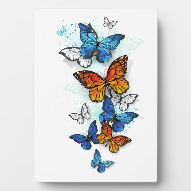 Flying Butterflies Morpho and Monarch Plaque (Front)