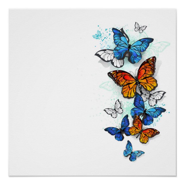 Flying Butterflies Morpho and Monarch Poster (Front)