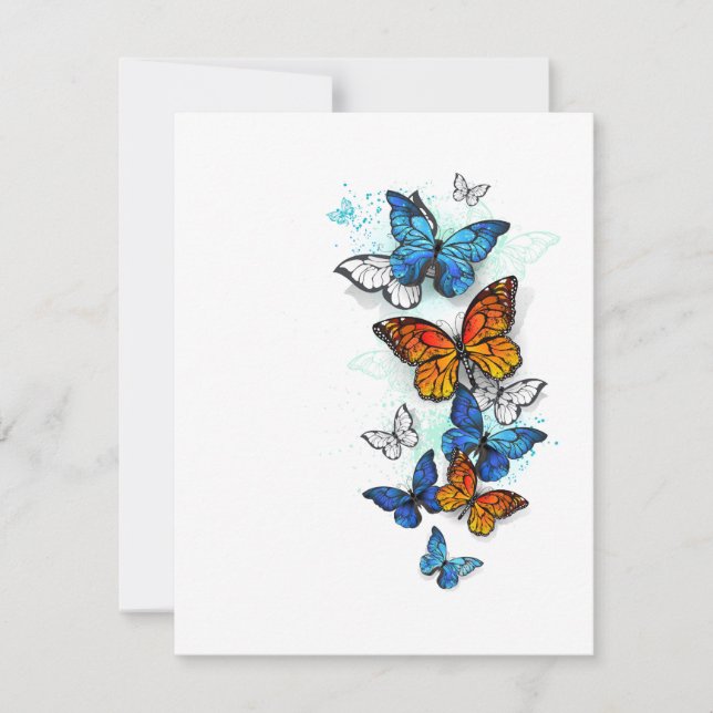 Flying Butterflies Morpho and Monarch RSVP Card (Front)