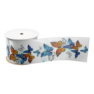 Flying Butterflies Morpho and Monarch Satin Ribbon