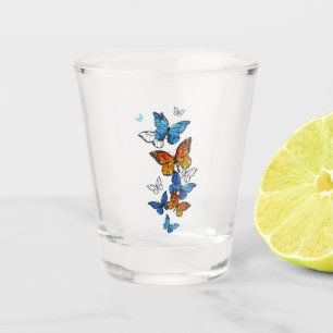 Flying Butterflies Morpho and Monarch Shot Glass