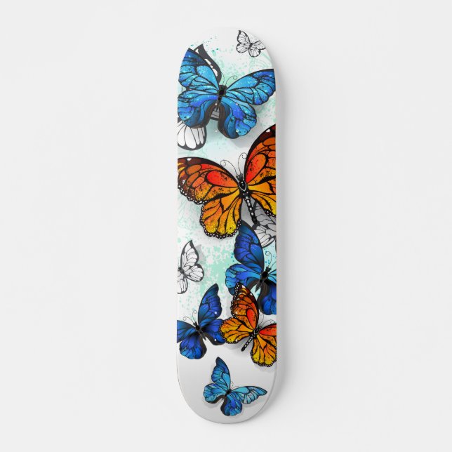 Flying Butterflies Morpho and Monarch Skateboard (Front)