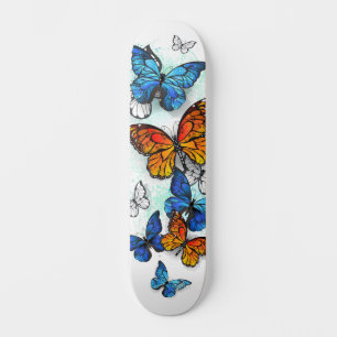 Flying Butterflies Morpho and Monarch Skateboard
