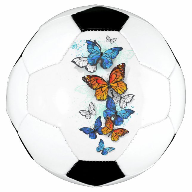 Flying Butterflies Morpho and Monarch Soccer Ball (Front)