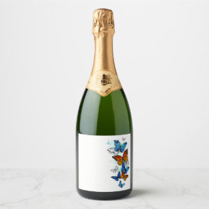 Flying Butterflies Morpho and Monarch Sparkling Wine Label