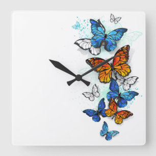 Flying Butterflies Morpho and Monarch Square Wall Clock