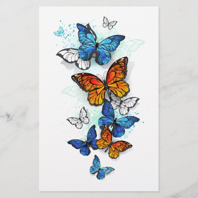 Flying Butterflies Morpho and Monarch Stationery (Front)