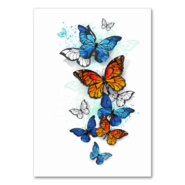 Flying Butterflies Morpho and Monarch Table Number (Front)
