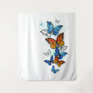 Flying Butterflies Morpho and Monarch Tapestry