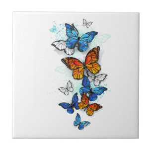 Flying Butterflies Morpho and Monarch Tile