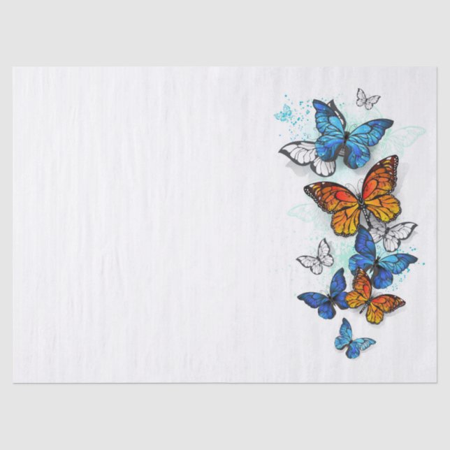 Flying Butterflies Morpho and Monarch Tissue Paper (Front)