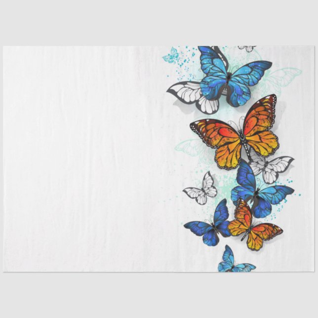 Flying Butterflies Morpho and Monarch Tissue Paper (Front)