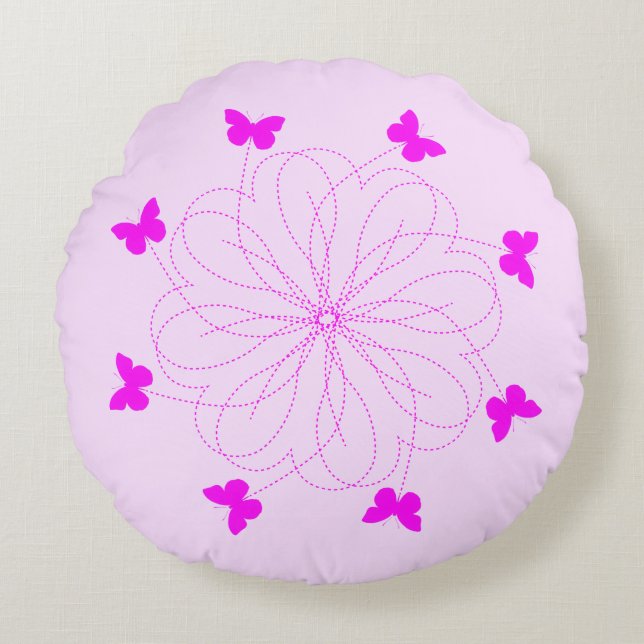 Flying Butterflies Round Pillow (Front)