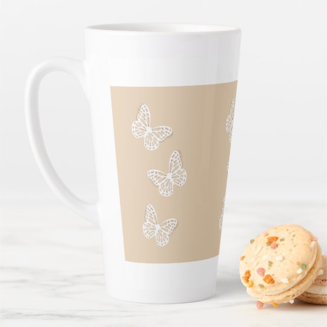 Flying Butterfly Elegant Nature Inspired Drinkware Latte Mug (In Situ)