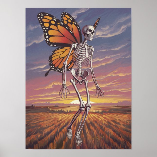 Flying Butterfly Skeleton Print Poster Wall Art (Front)