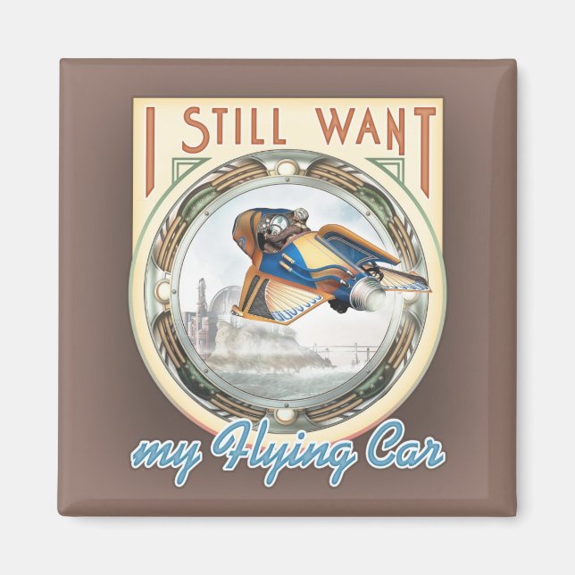 Flying Car Square Magnet (Front)