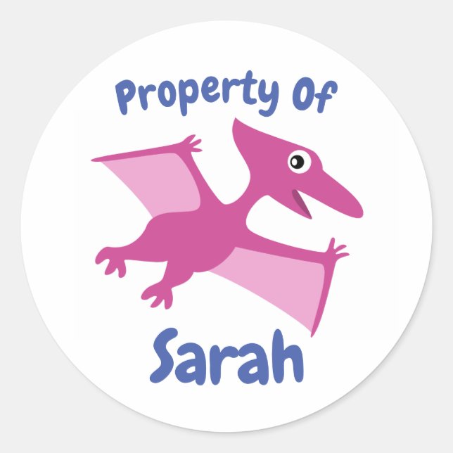 Flying Cartoon Dinosaur Children Name Label (Front)