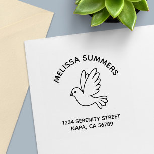 Flying Cartoon Dove Pigeon Bird Return Address Self-inking Stamp
