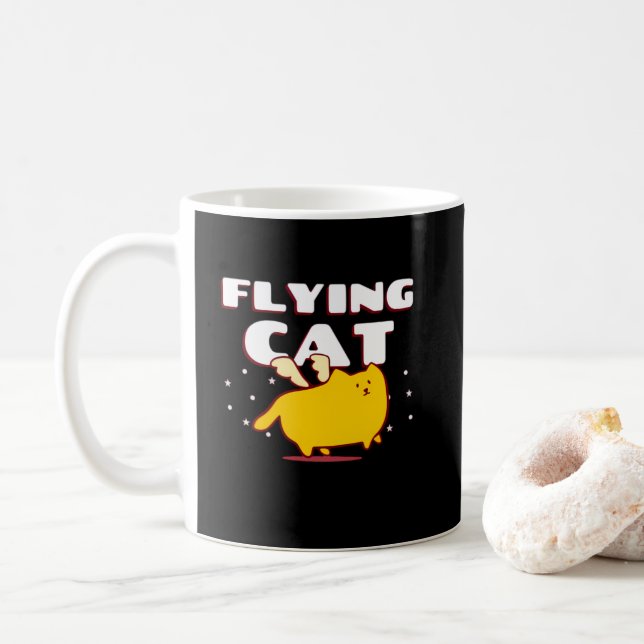 Flying Cat Cute Kawaii Winged Cat Coffee Mug (With Donut)