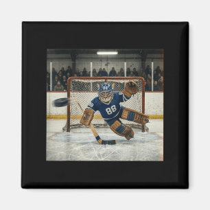 Flying Cat Goalie Funny Ice Hockey Kitty Blocking Magnet