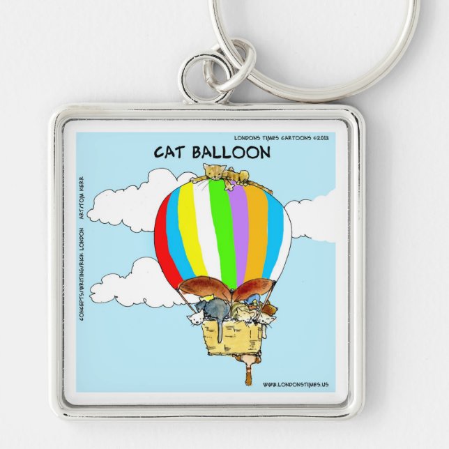 Flying Cats Funny Cartoon Key Ring (Front)