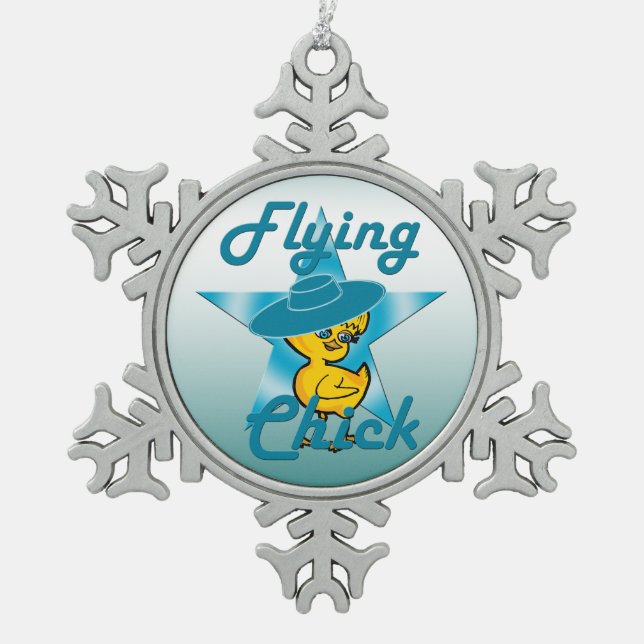 Flying Chick #7 Snowflake Pewter Christmas Ornament (Front)