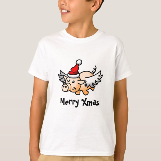 Flying Christmas Pig Boys T-shirt (Front)