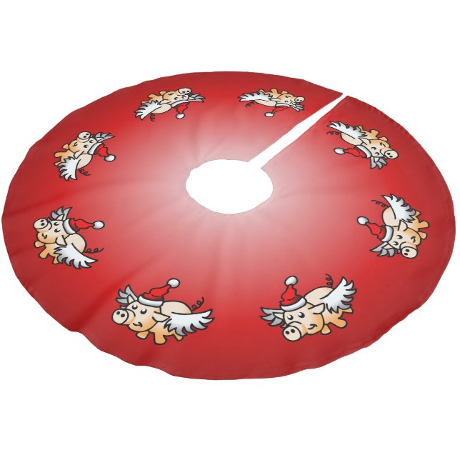 Flying Christmas Pig Brushed Polyester Tree Skirt (Angled)