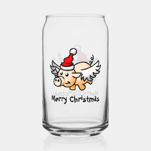 Flying Christmas Pig Can Glass