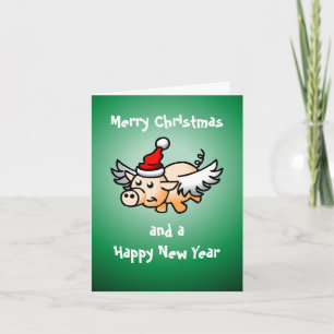 Flying Christmas Pig Card