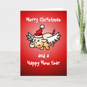 Flying Christmas Pig Card