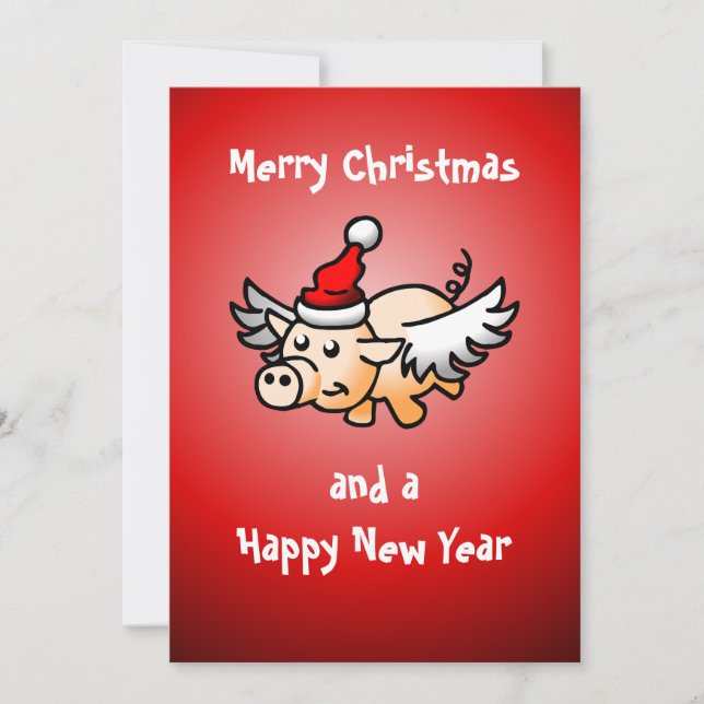 Flying Christmas Pig Holiday Card (Front)