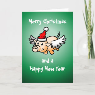 Flying Christmas Pig Holiday Card