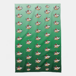 Flying Christmas Pig  Tea Towel
