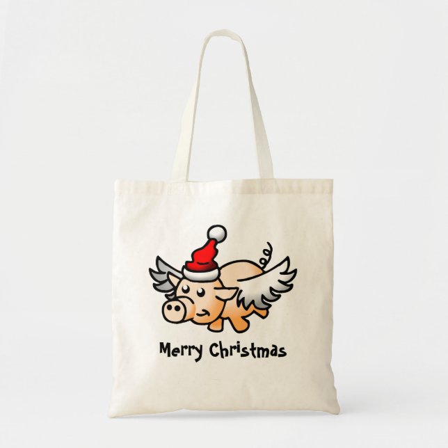 Flying Christmas Pig Tote Bag (Front)