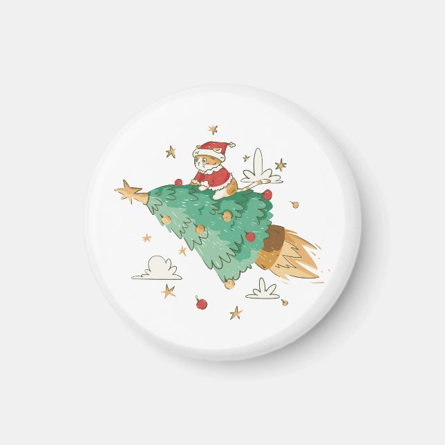 Flying Christmas Tree Santa Cat   Magnet (Front)