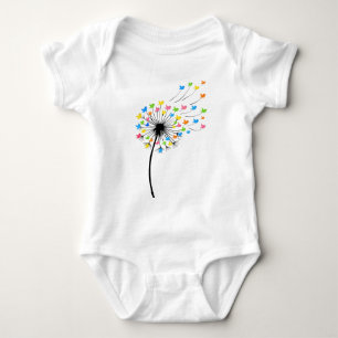 Flying colorful birds dandelion flow baby bodysuit