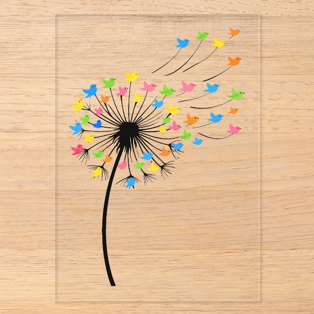 Flying colourful birds dandelion flow acrylic invitations (Front)
