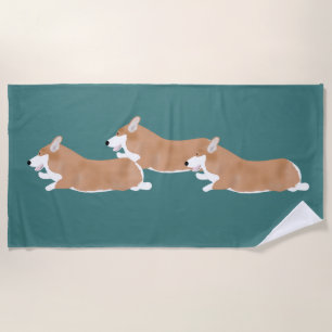 Flying Corgis Beach Towel