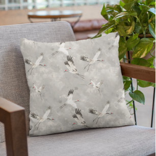 Flying Crane Bird Grey Cushion