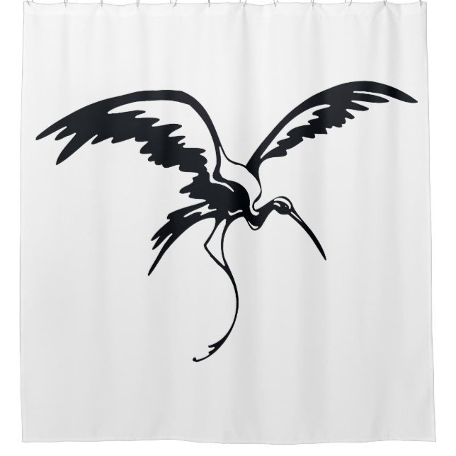 Flying Crane Line Art Shower Curtain (Front)