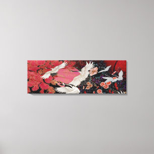 Flying Cranes in Field Canvas Print