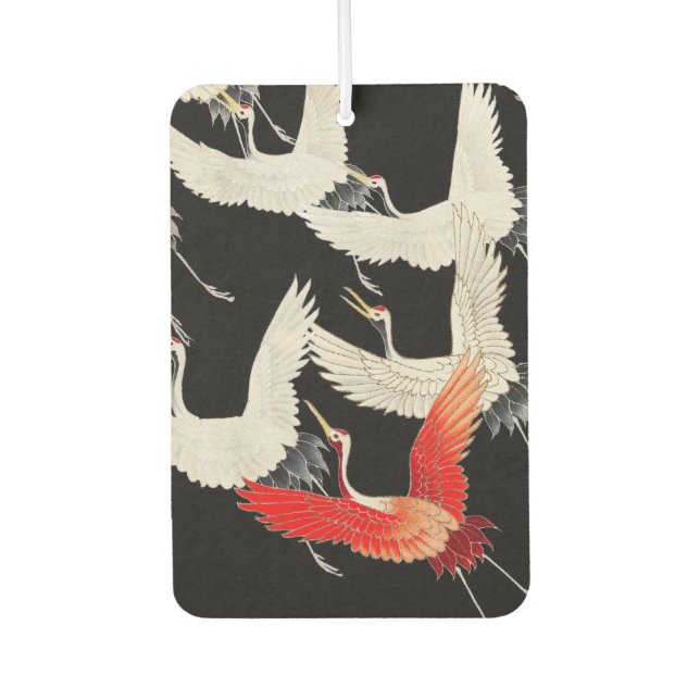 Flying Cranes: Japanese Bird Kimono Art Car Air Freshener (Front)