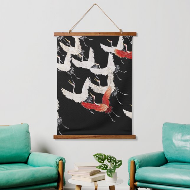 Flying Cranes,Japanese Bird Kimono Art Hanging Tapestry (Living Room)