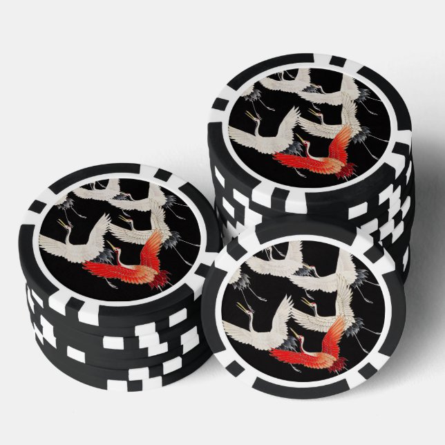 Flying Cranes: Japanese Bird Kimono Art Poker Chips (Stack)