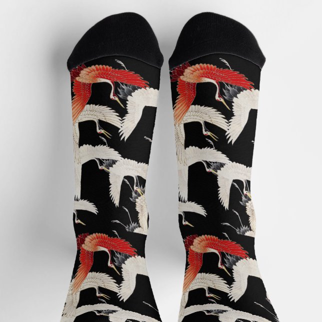 Flying Cranes,Japanese Bird Kimono Art Socks (Top)