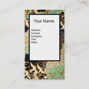 FLYING CRANES, SPRING FLOWERS Floral Monogram Business Card