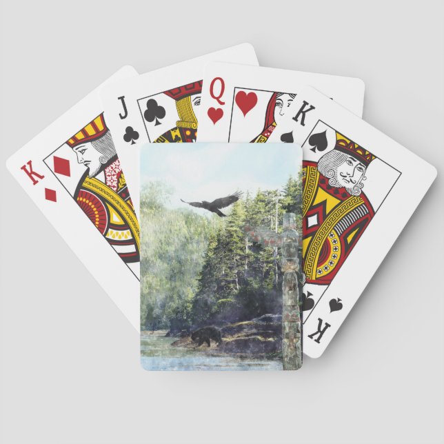 Flying Crow, Black Bear & Totem Pole Haida Art Playing Cards (Back)